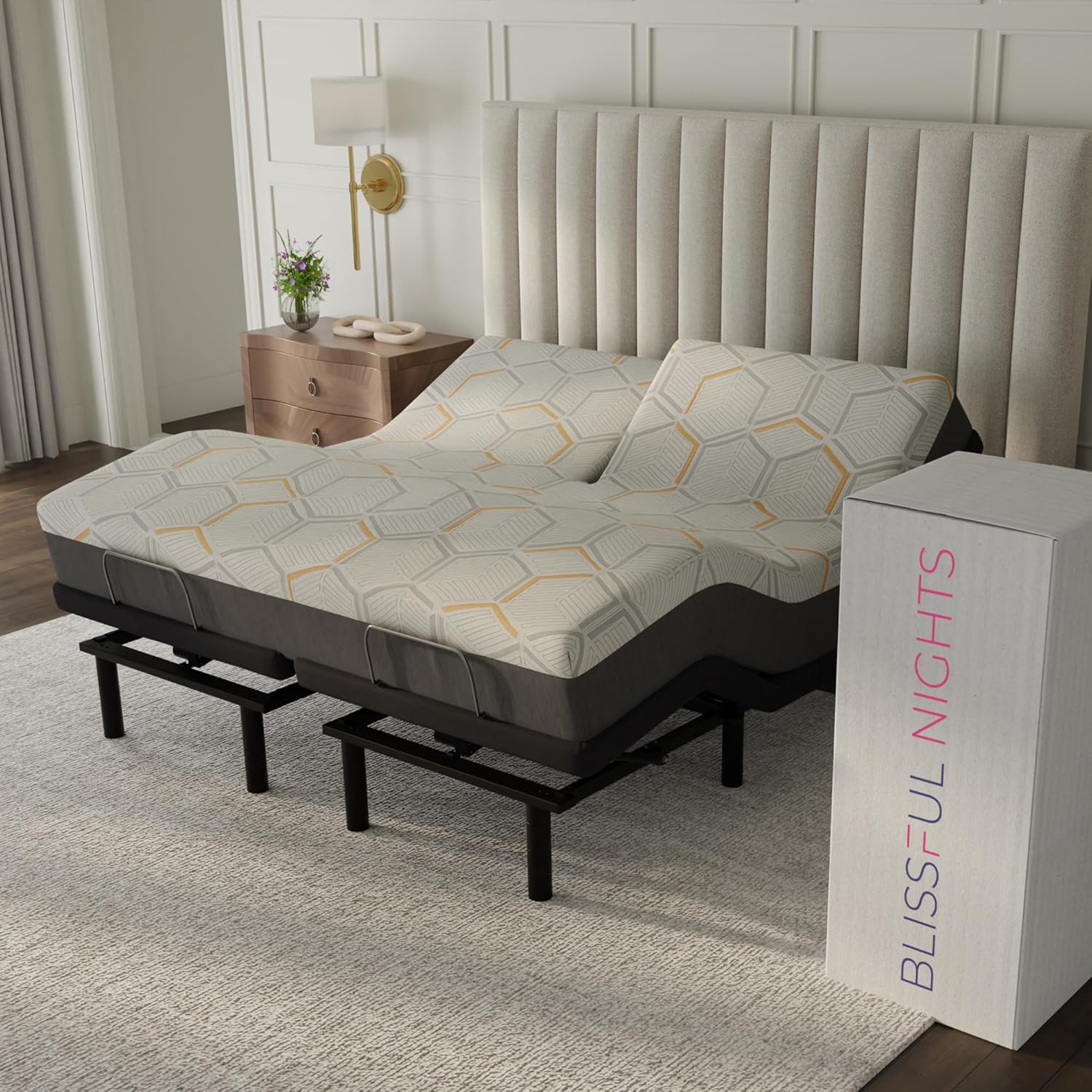 Blissful Nights - e4 Split Head Flex Top King Size Adjustable Bed Frame Set with 12 Copper Gel Infused Memory Foam Mattress Medium Firm, 120-Night Trial