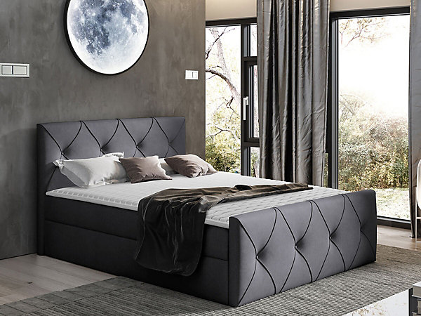 Lit continental Baltimore 150, Double, Gris, Tissu, Disponible