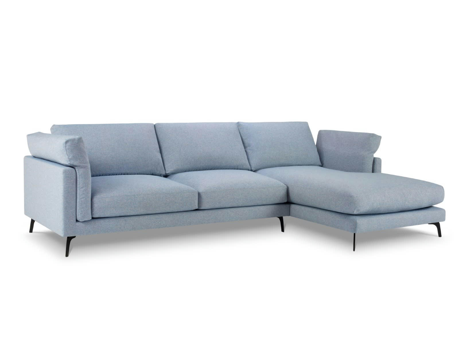 CAMILLE - Canapé D'Angle Droit 5 places en Tissu Structurel Bleu Clair