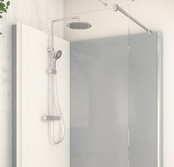 Cabine de douche à l’italienne l.90 x L.120 x H.218 cm – effet ciment, receveur de plain-pied antidérapant, Elmer Serenity