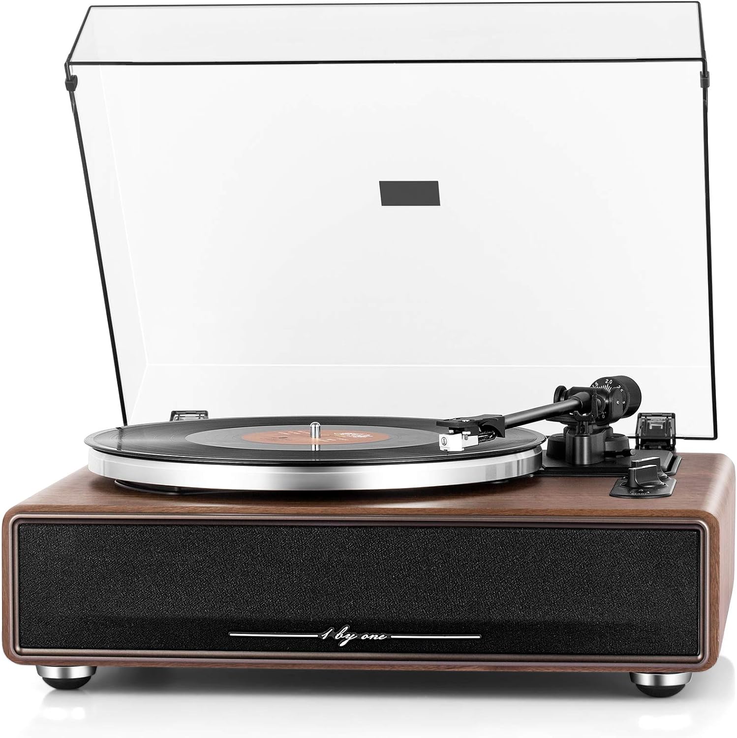 1 by ONE High Fidelity Belt Drive Turntable with Built-in Speakers  Vinyl Record Player with Magnetic Cartridge  Wireless Playback and Aux-in Functionality  Auto Off