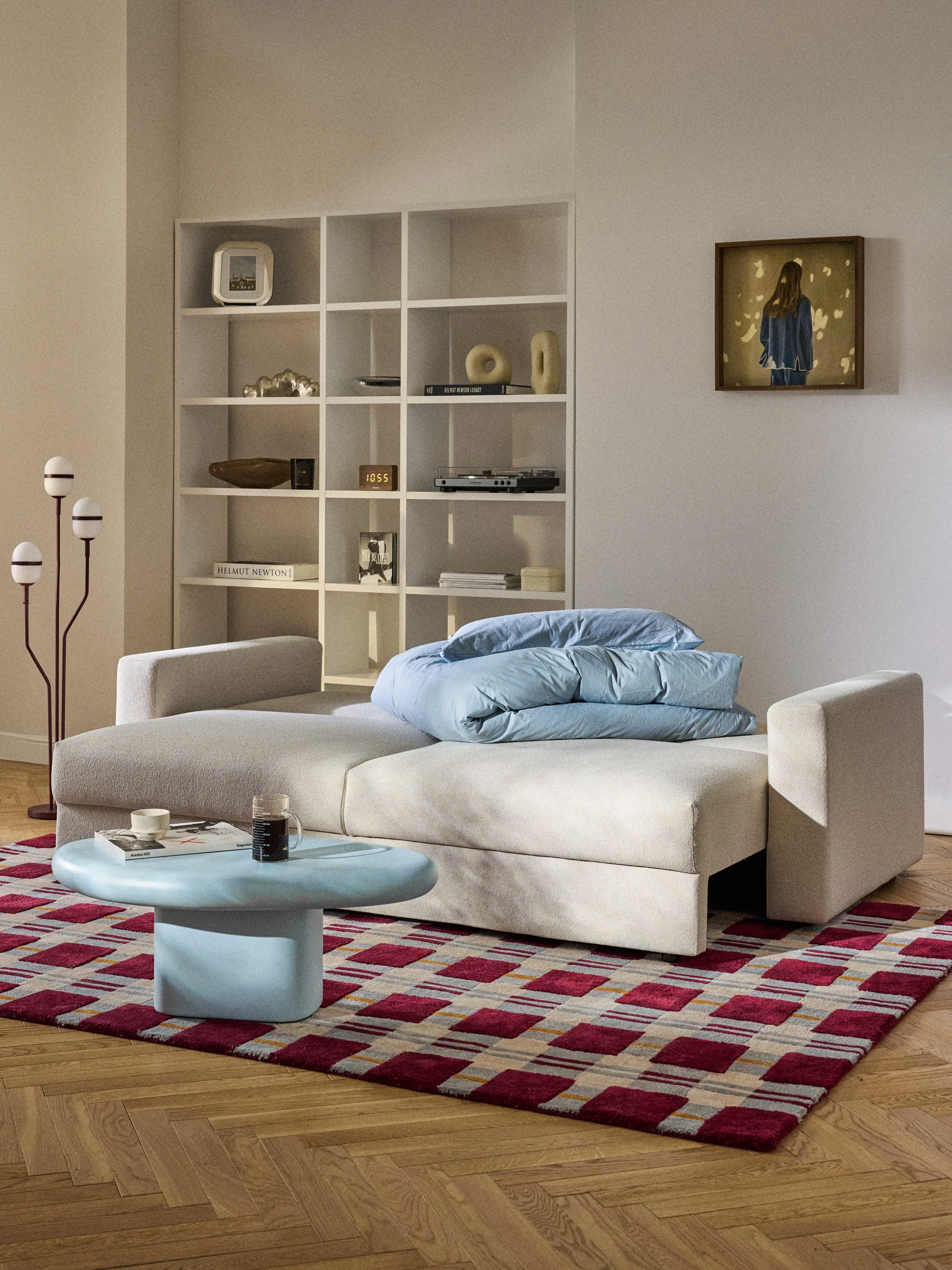 Bouclé-Schlafsofa Tasha (3-Sitzer) mit Stauraum