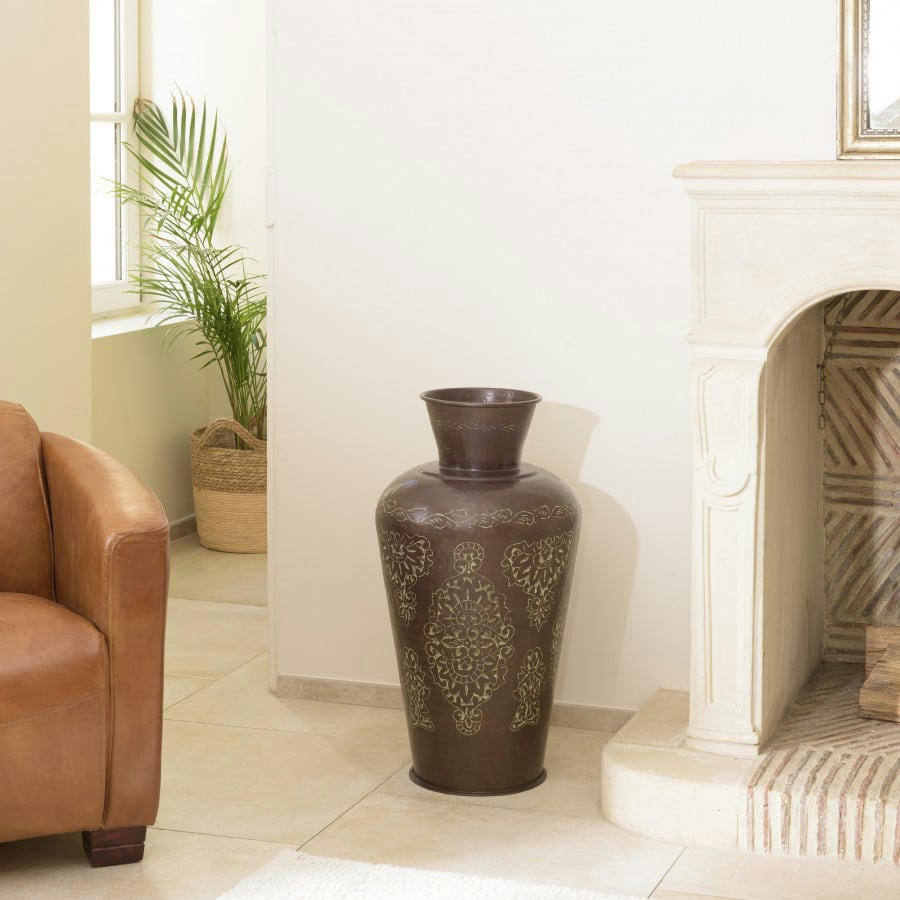 HONORE - Vase alu couleur cuivre foncé patine antique H70cm