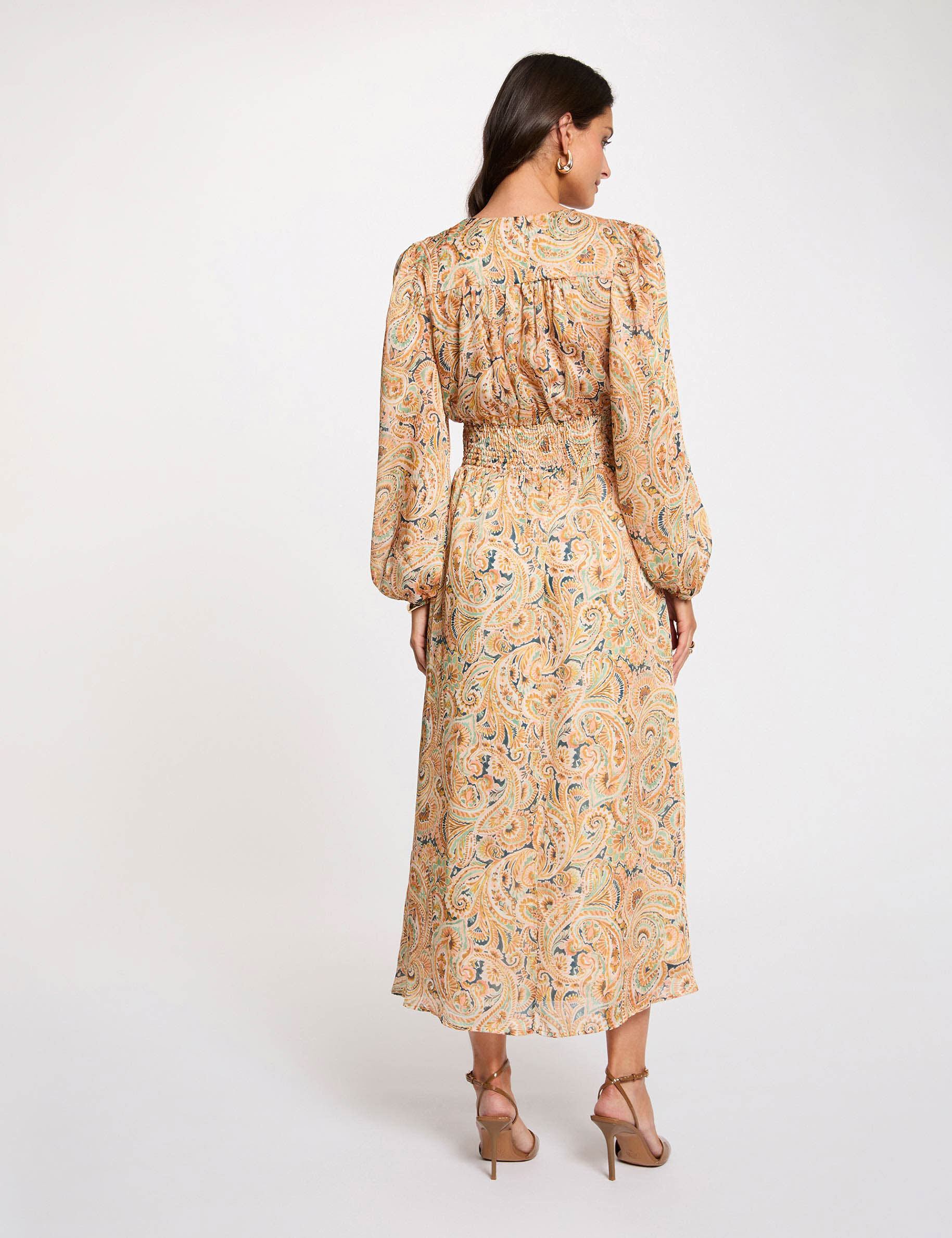 Long Dress With Puff Sleeves Multicolor Women