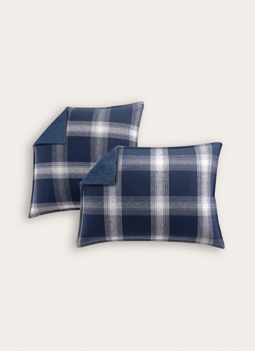 LOT DE 2 TAIES D'OREILLER EN FLANELLE RHEA BLEU MARINE