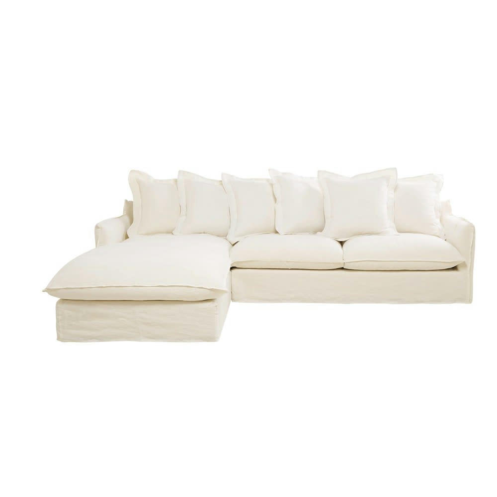 Barcelone - Canapé d'angle gauche 6 places en lin lavé blanc