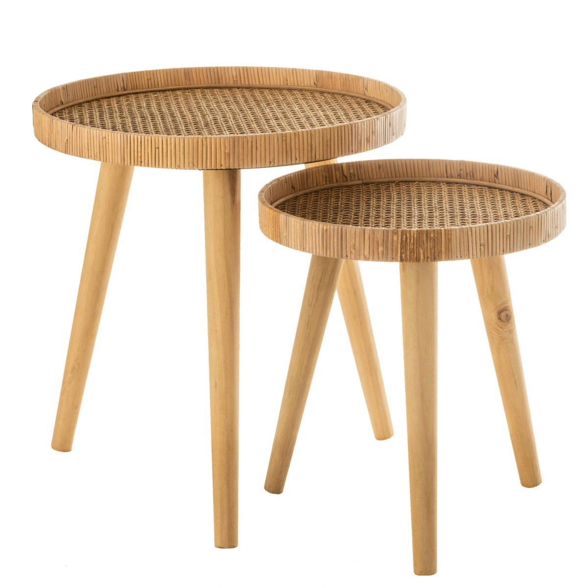 RONDINE - Set de 2 tables d'appoint ronde en rotin naturel