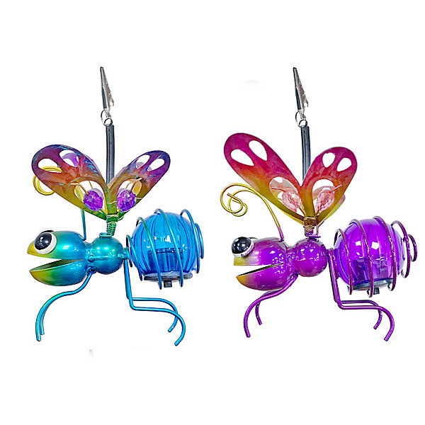 Lot de 2 décorations solaire Papillon (1 pièce par coloris)- Hauteur avec la suspension 18cm- 2 Lumens- Eclairage extérieur Jardin