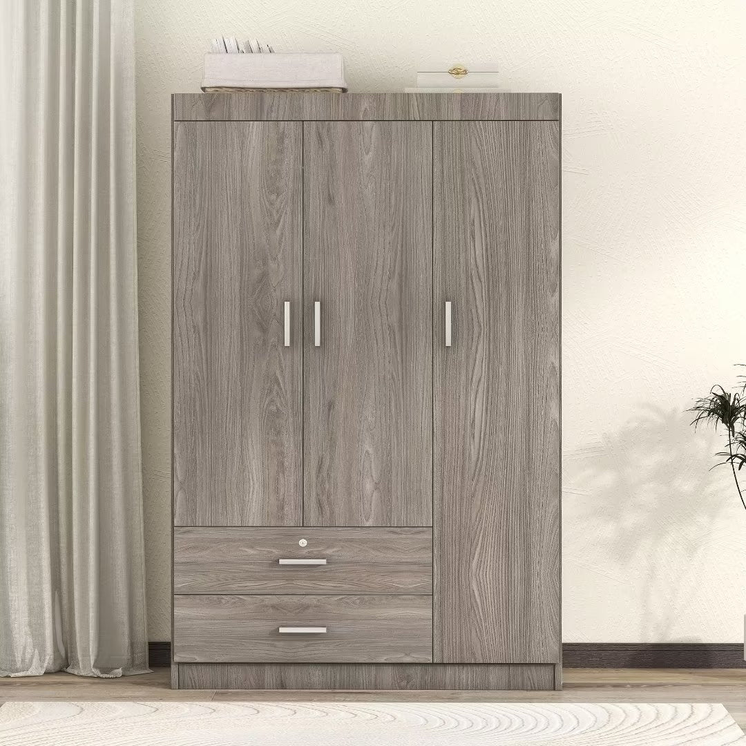 3-Door Wardrobe with 2 Drawers - N/A