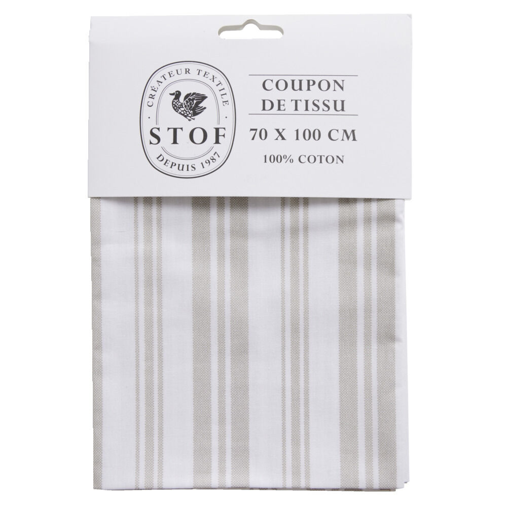 Coupon tissu imprimé Amboise 70x100cm coton blanc et beige