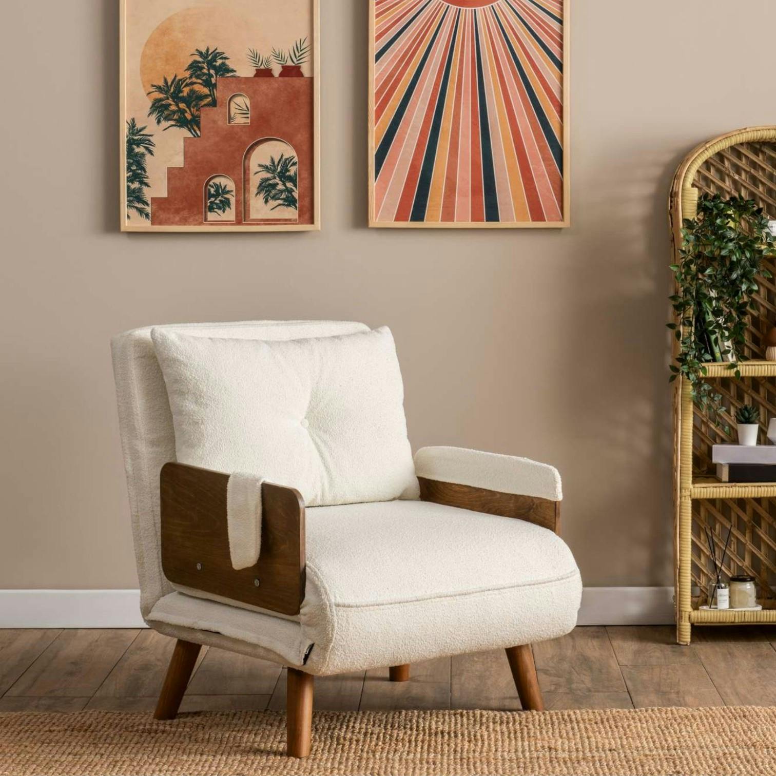 Fauteuil convertible blanc bouclette 1 place couchage 190 cm LOJA