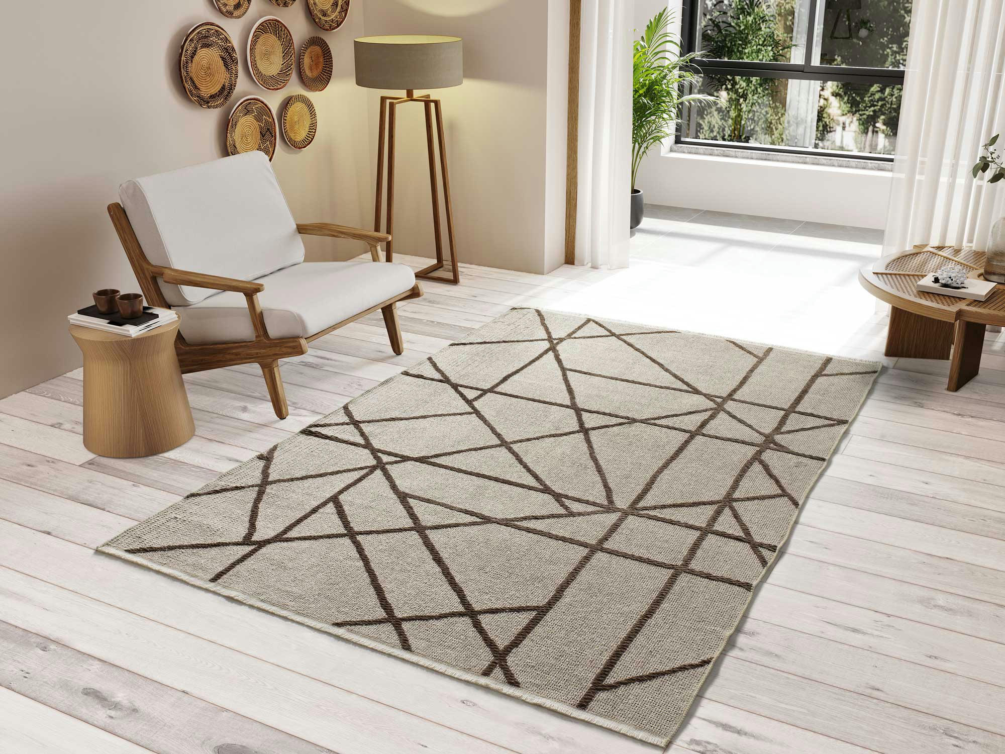 LUX - Tapis à motifs géométriques en relief vison, 160X230 cm