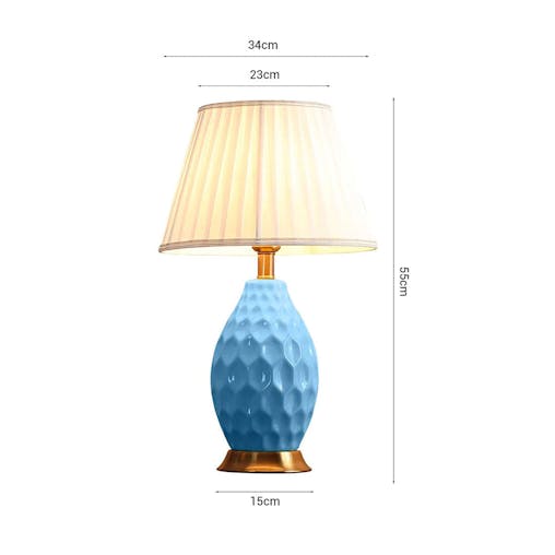 SOGA Textured Ceramic Oval Table Lamp with Gold Metal Base Blue