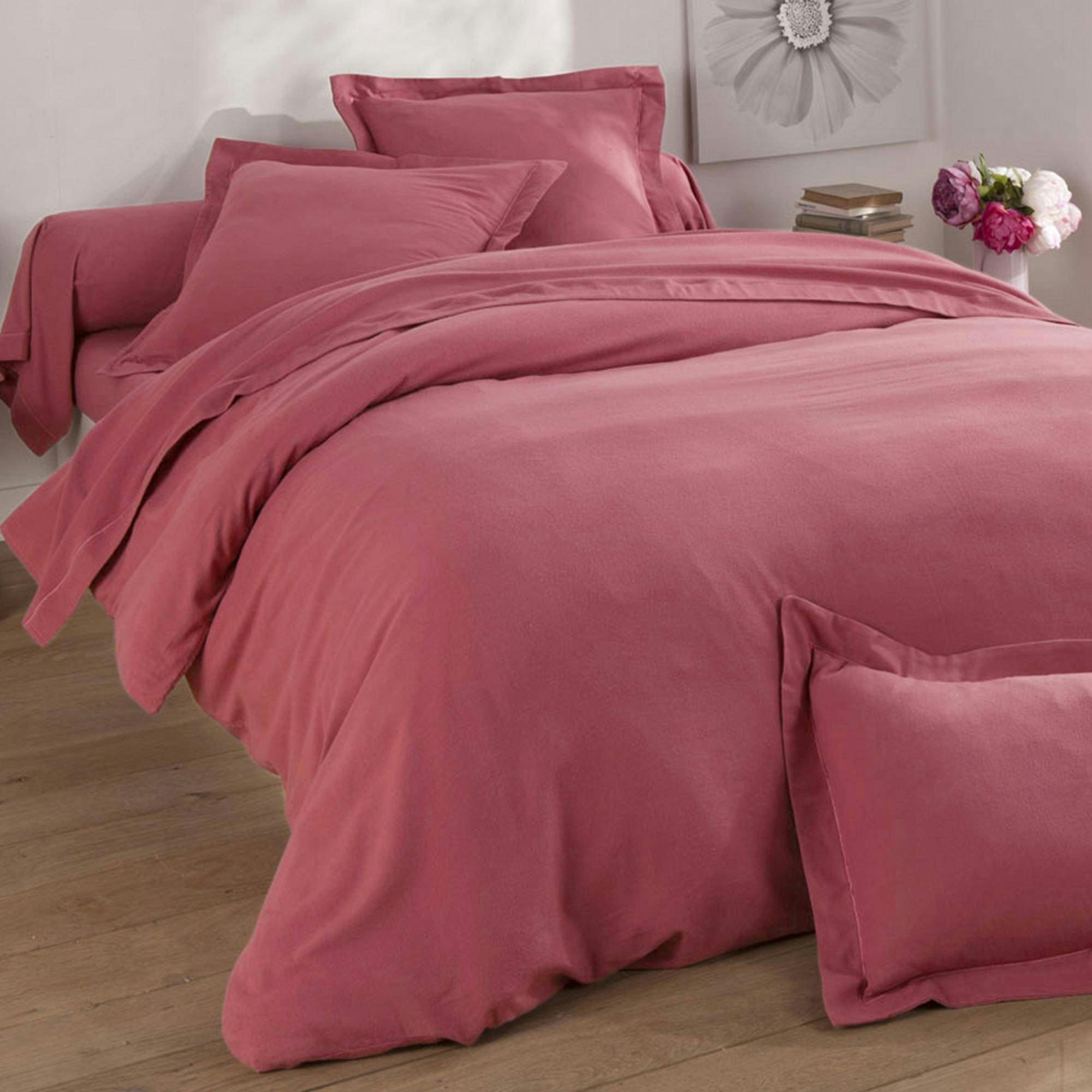 FLANELLE UNIE - Housse de couette 140x200 rose framboise en coton