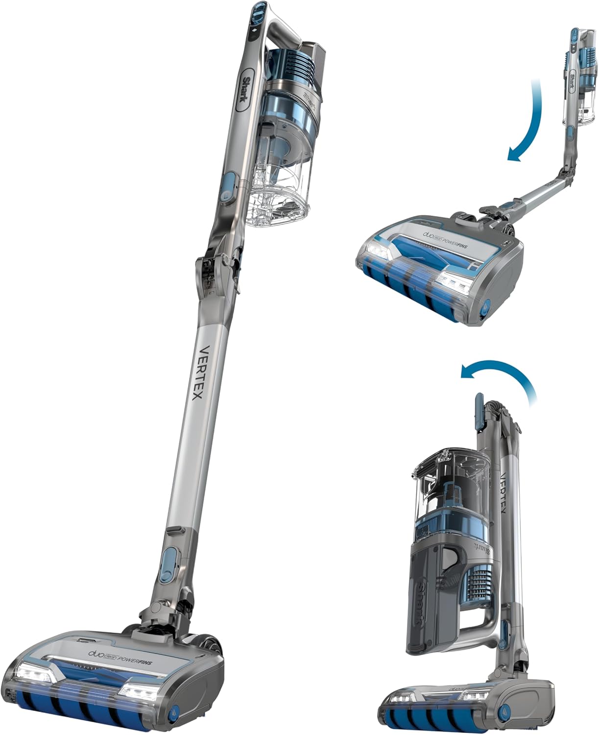 Shark Vertex Cordless Stick Vacuum | Powerful Suction, 60min Runtime, No Hair Wrap | HEPA Filter, XL Dust Cup, DuoClean PowerFins, MultiFLEX Wand | Crevice Tool & Pet Multi-Tool | Silver | IZ464H