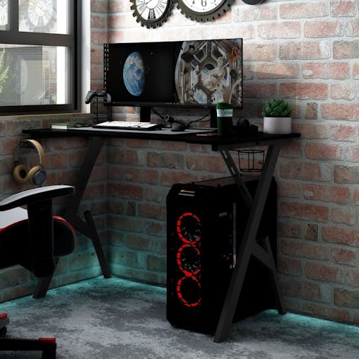 NNEVL Gaming Desk with Y Shape Legs Black 90x60x75 cm
