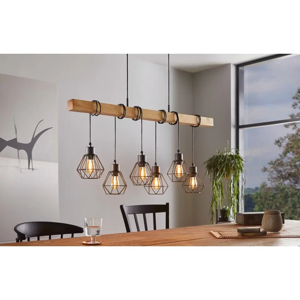 EGLOTownshend5Hanglamp-E27-100cm-Zwart/Bruin