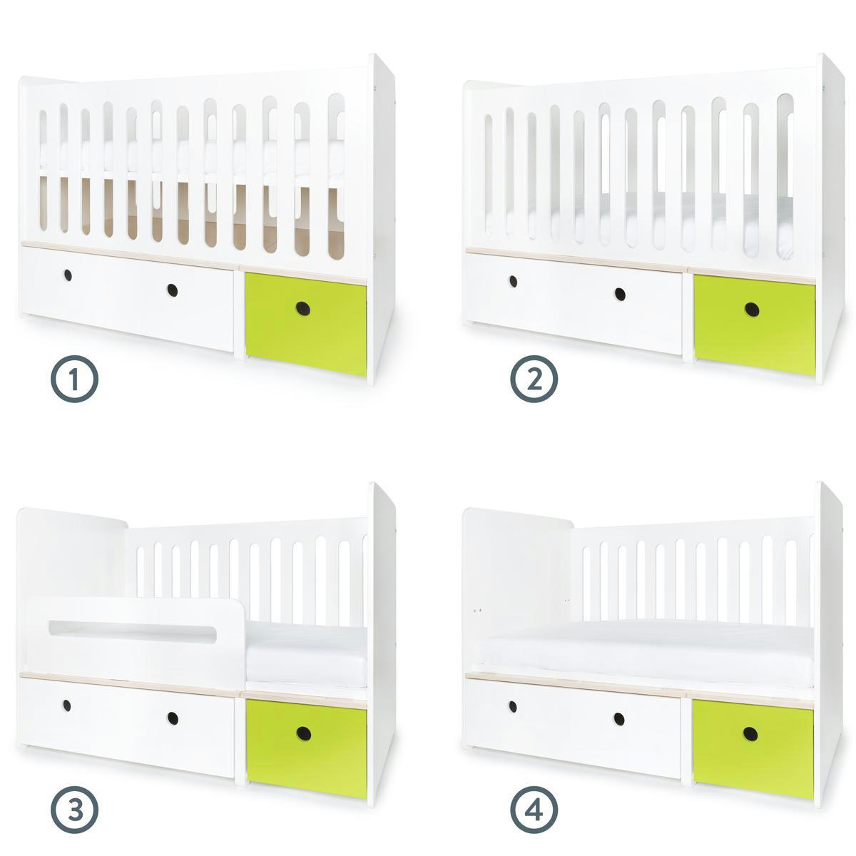 COLORFLEX - Lit bébé évolutif 70x140cm blanc-citron vert