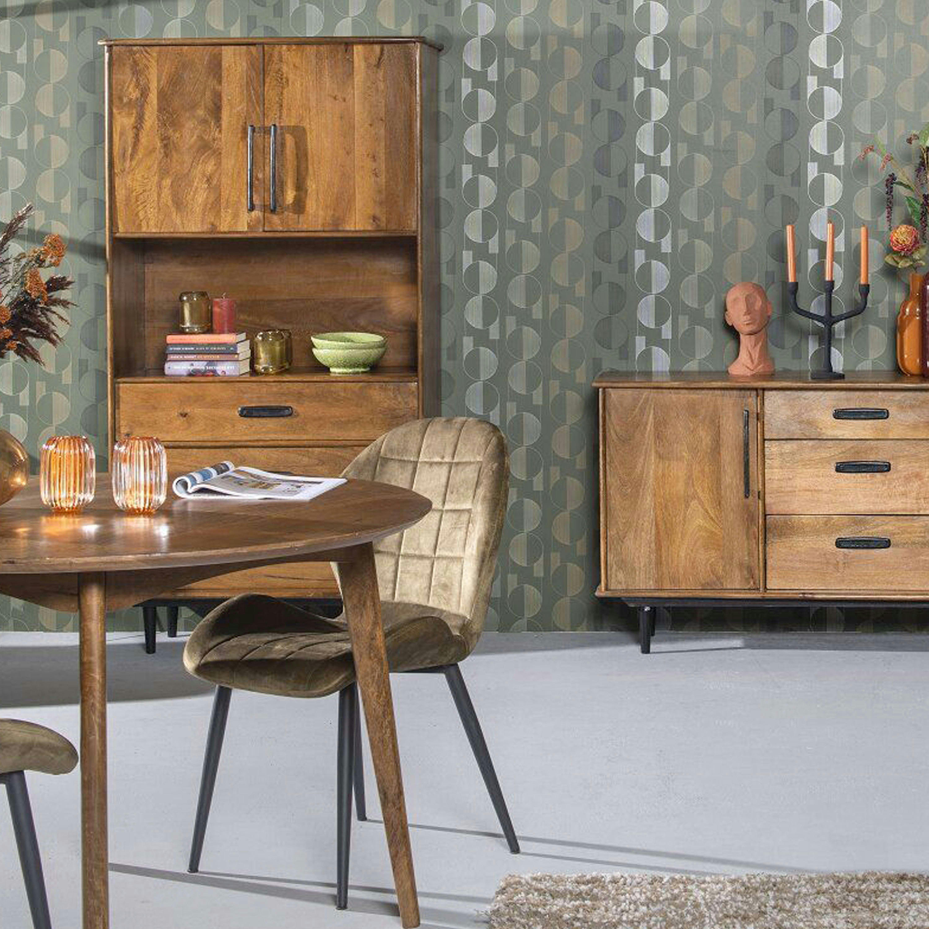 GEDEON - GEDEON-Buffet haut Vintage 2 portes 3 tiroirs, bois de Manguier massif