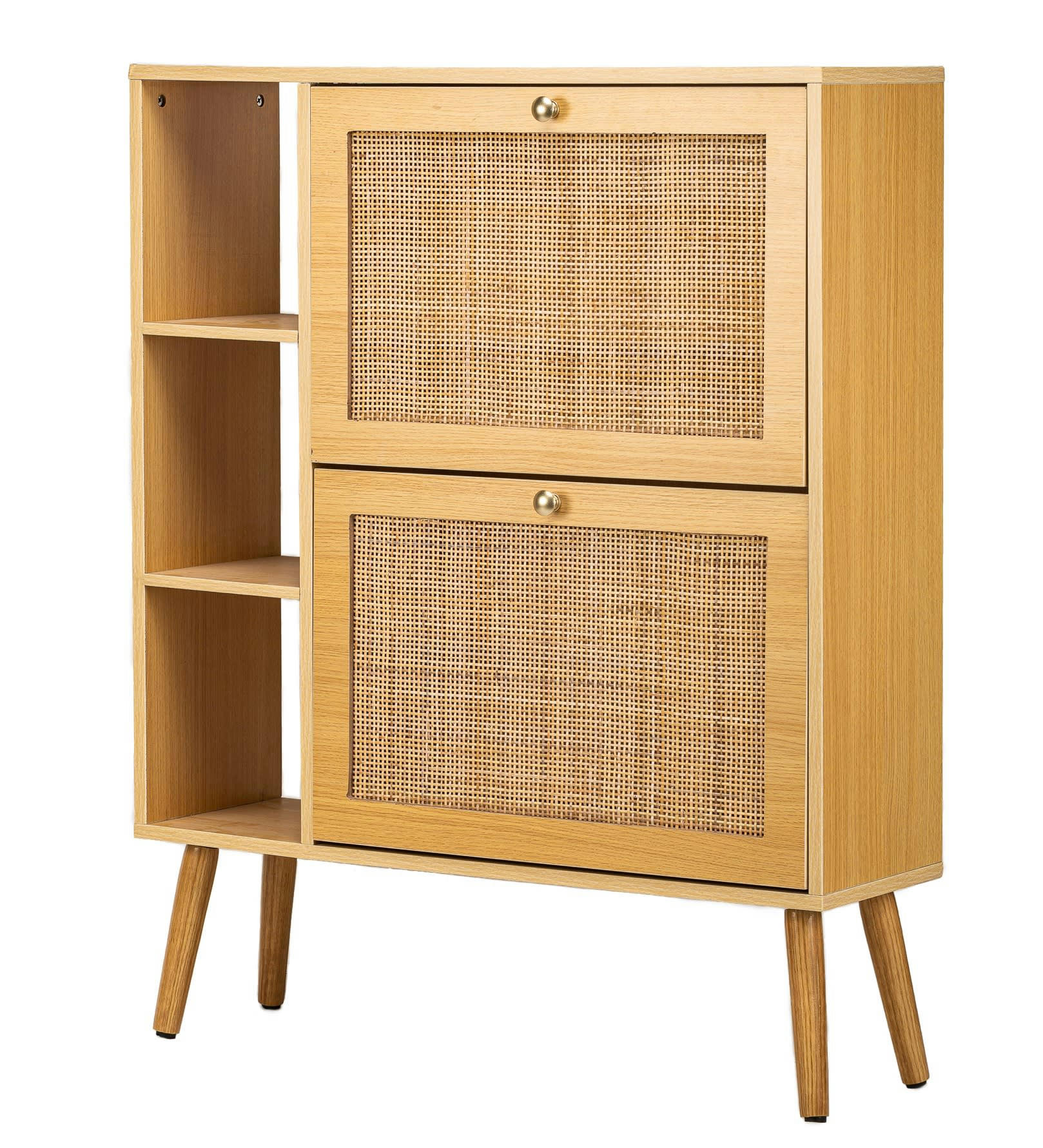 - Meuble a chaussures 2 tiroirs en bois et rotin