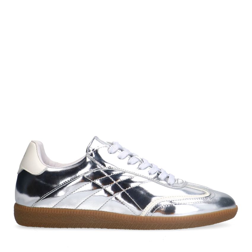 Manfield Zilveren leren sneakers