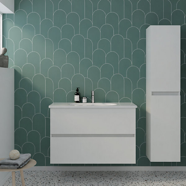 Pack meuble de salle de bain simple vasque BURGBAD Joline 100 cm blanc   colonne