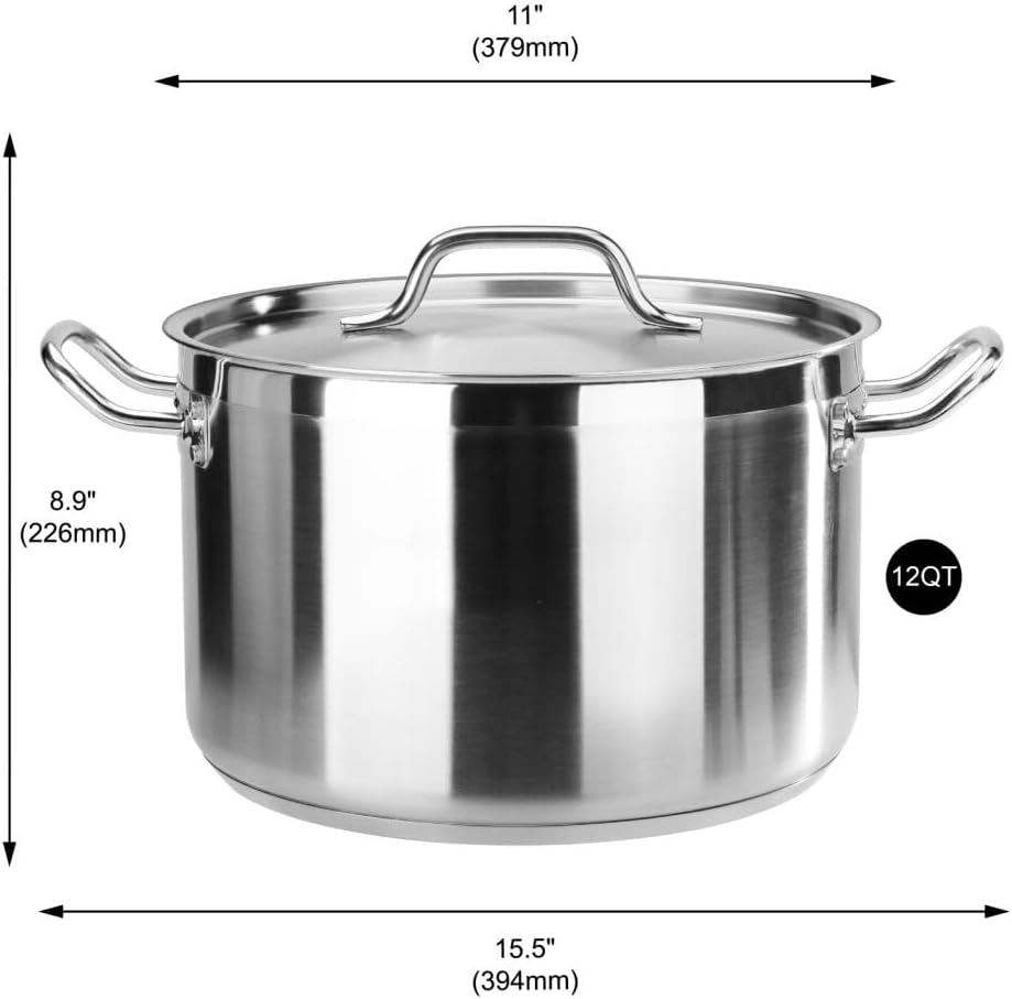 New Star Foodservice 12 Qt Stainless Steel Stock Pot with Cover, 18/8 Stainless Steel