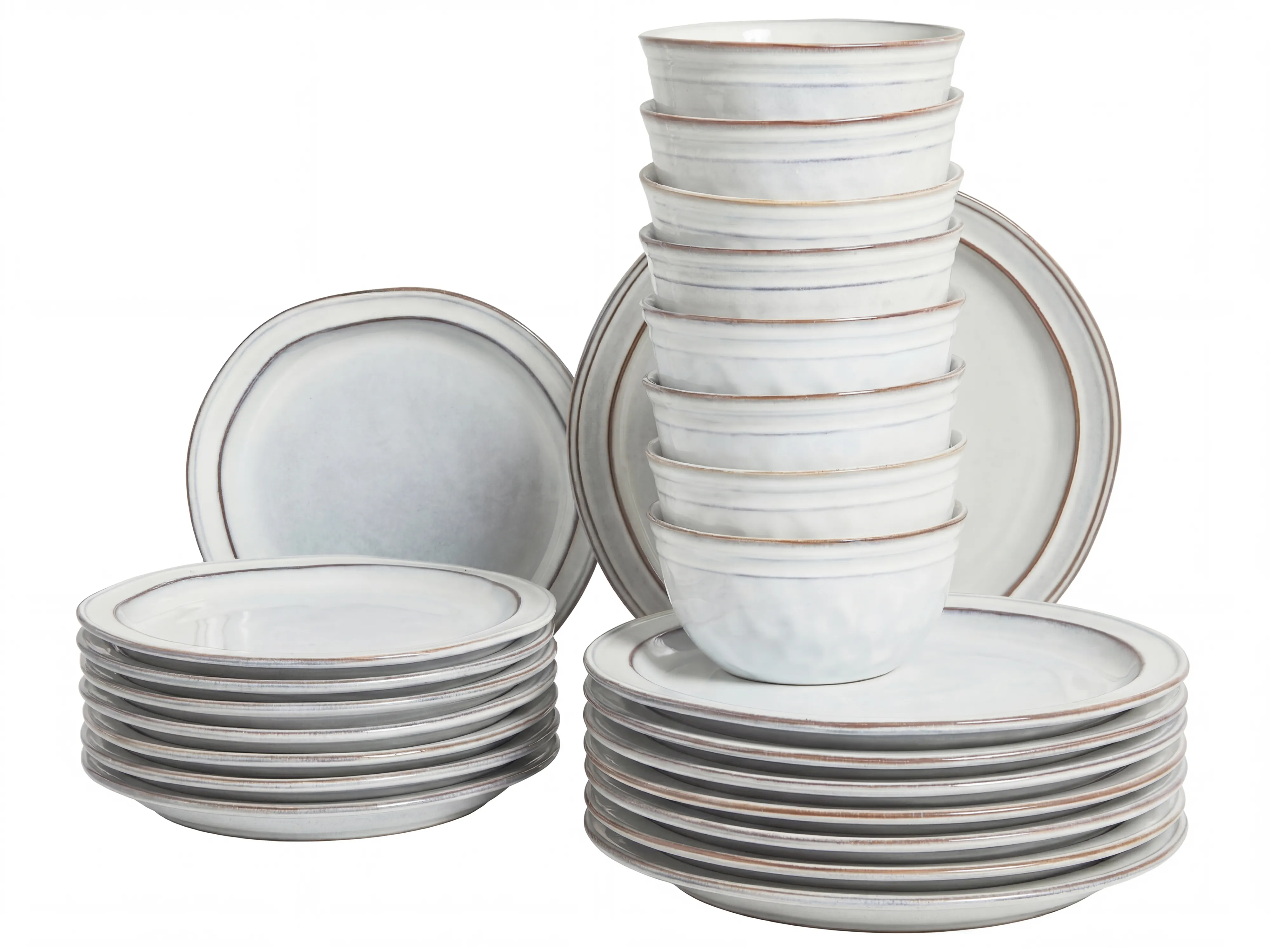 Set of 12 Dinnerware CHIVES Stoneware Light Grey