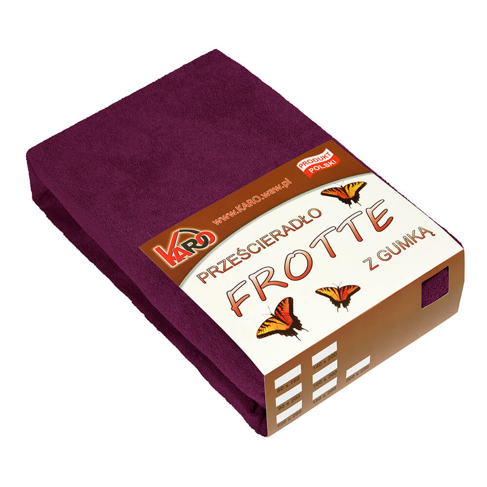 Prześcieradło frotte z gumką 160x220 śliwkowe 027 KARO