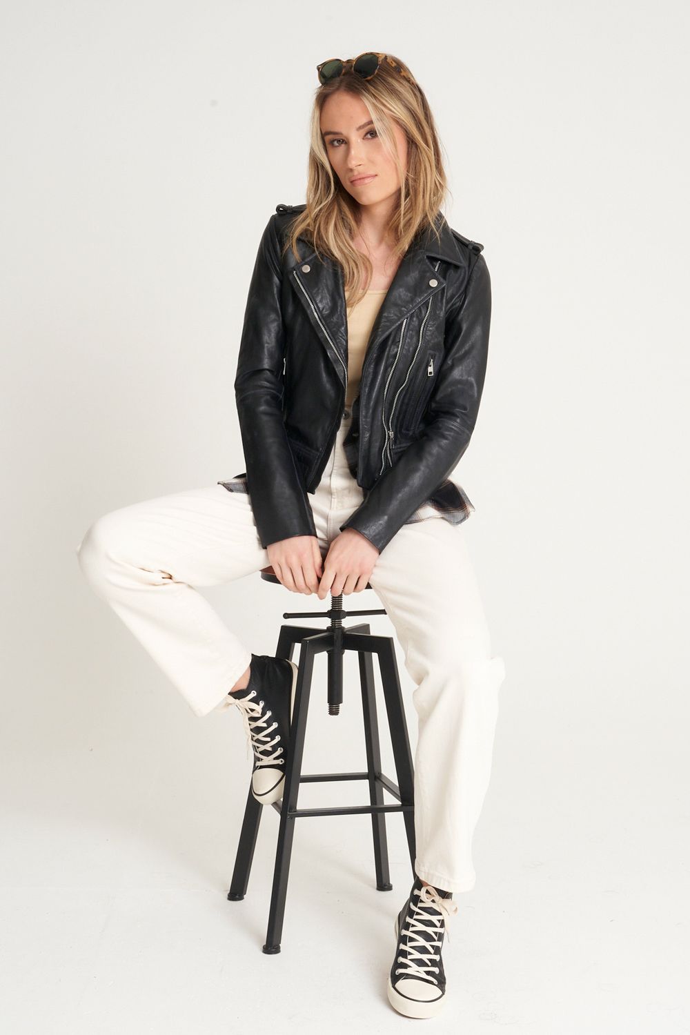 Barneys Originals Petite Washed Leather Biker