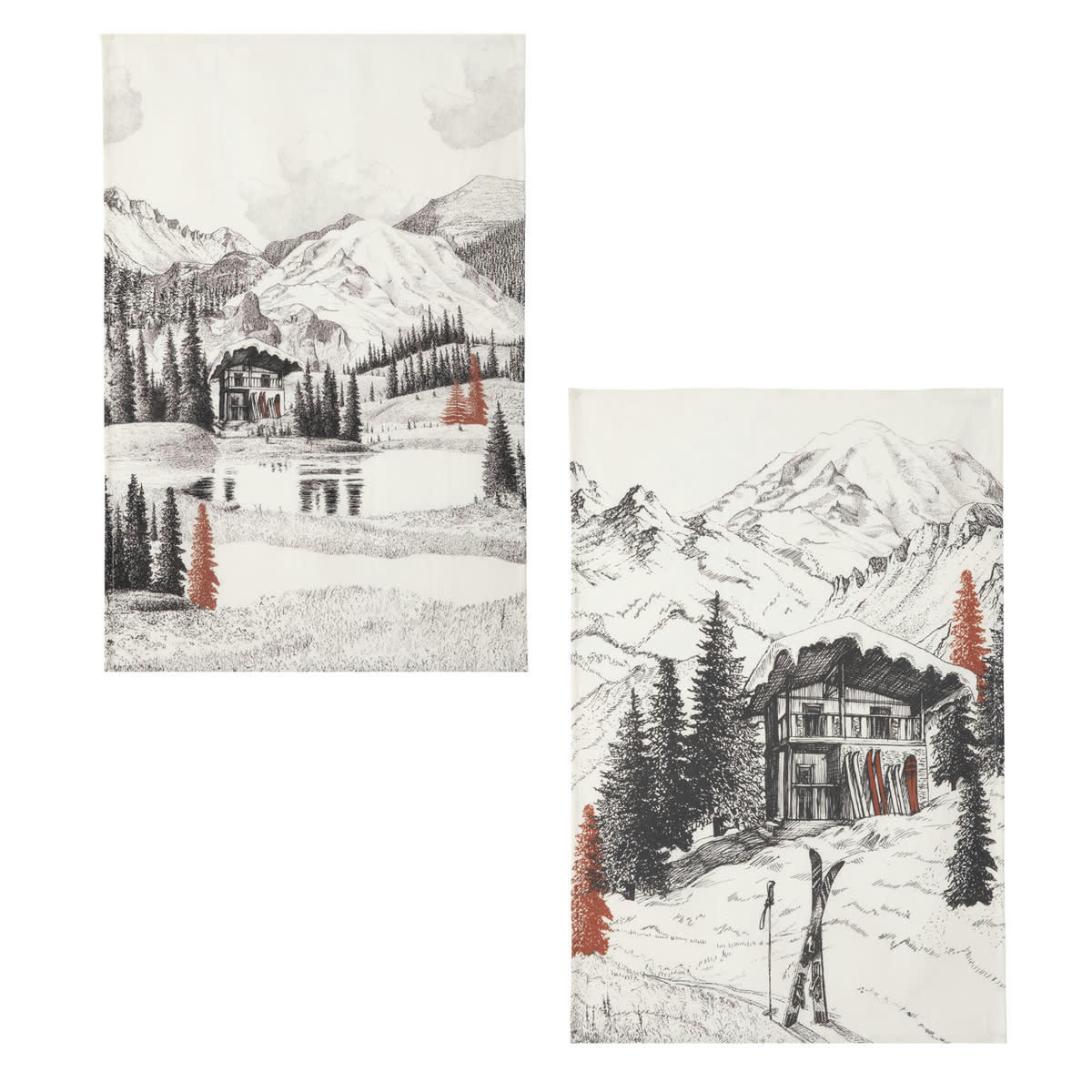 MONTAGNE - Lot de 2 torchons en lin blanc 50x75