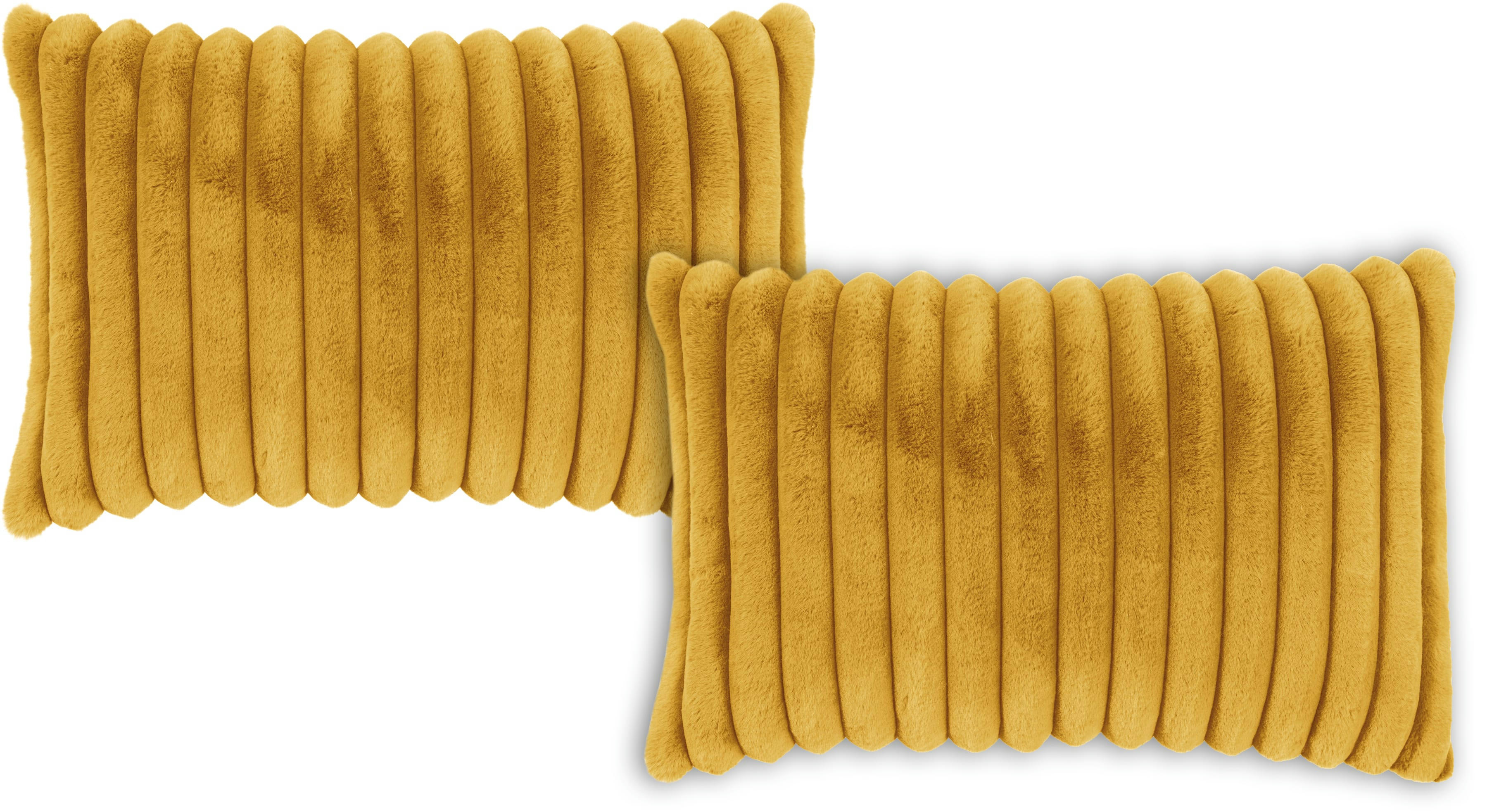 RAYA - Housses de coussin moelleux imitation fourrure jaune -Lot de 2- 40x60