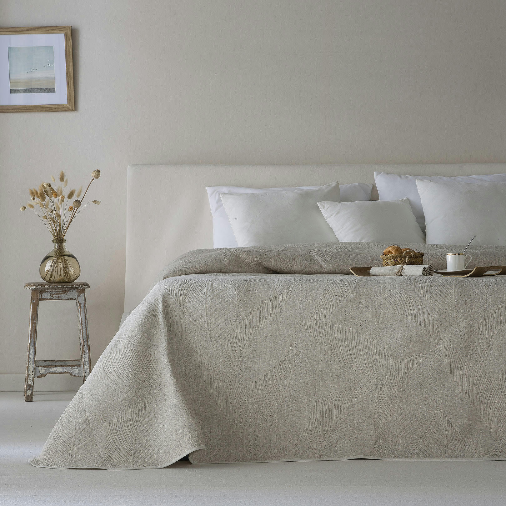 ADRIEL - Couvre lit en coton gris 180x270