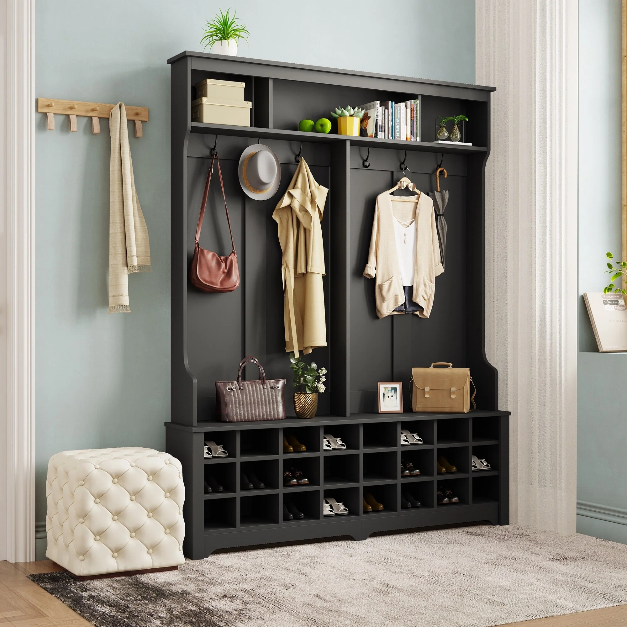 Entryway Bench 60 Wide Hall Tree with Ample Storage Space