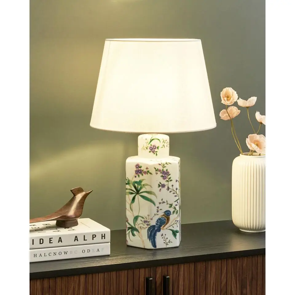 CAVADO - Tafellamp - Wit - Porselein/Linnen