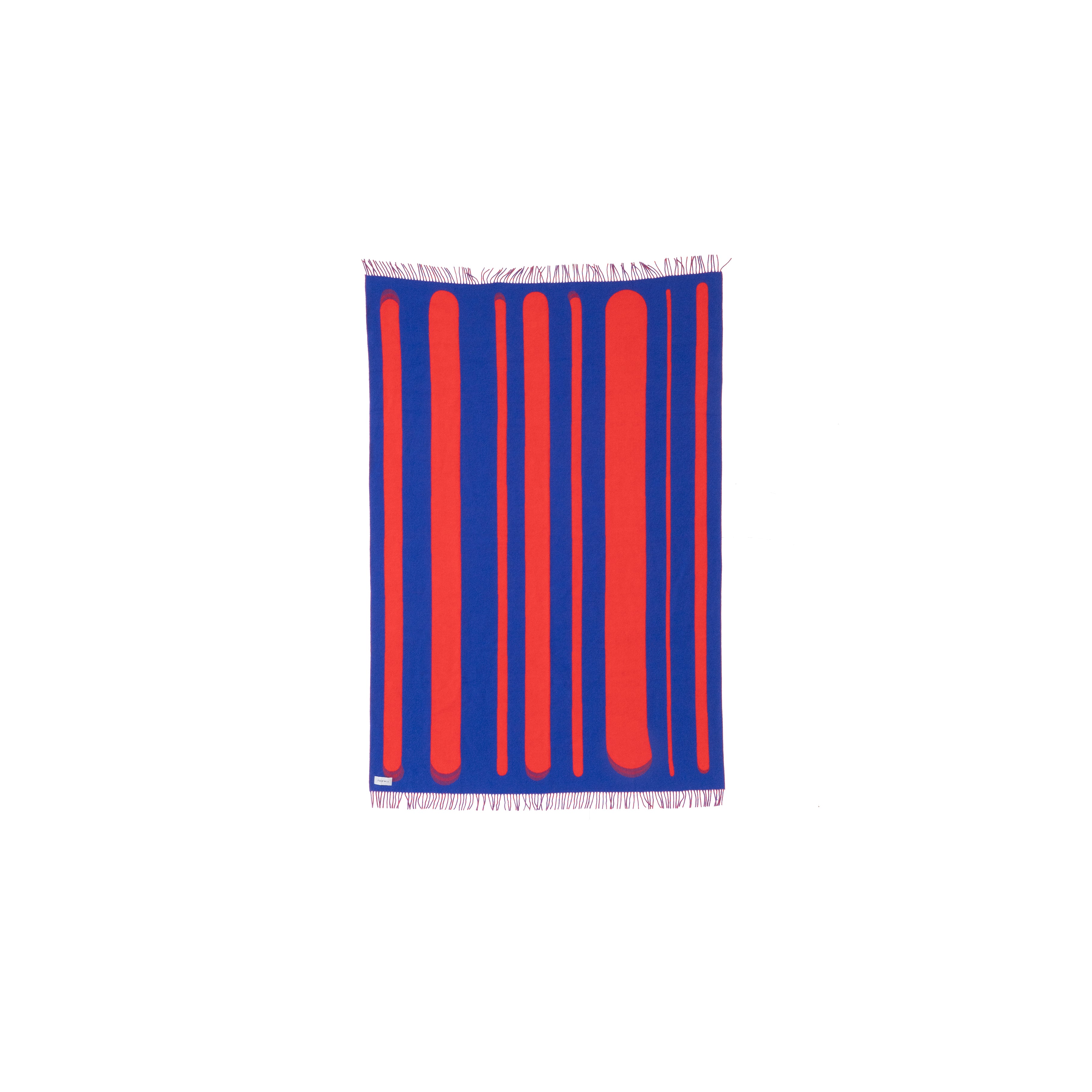 Blue and Red Woven Throw - Modern Vertical Stripe Pattern