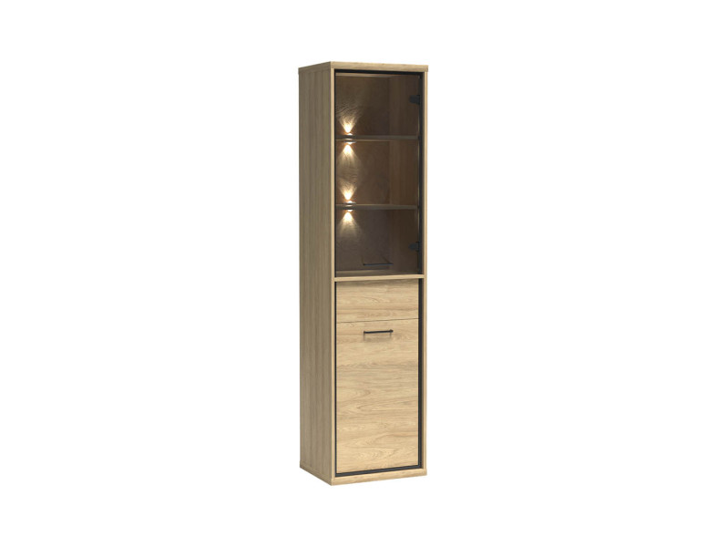 Witryna Wąska MILAN 49 cm Natural Hikora Gładki Front Szuflada Nowoczesna