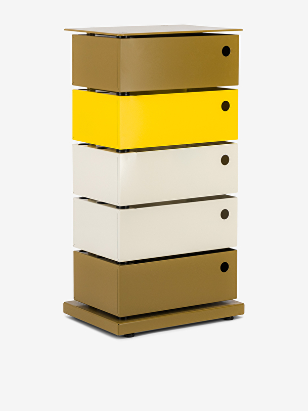 Meuble 5 tiroirs pivotants jaune