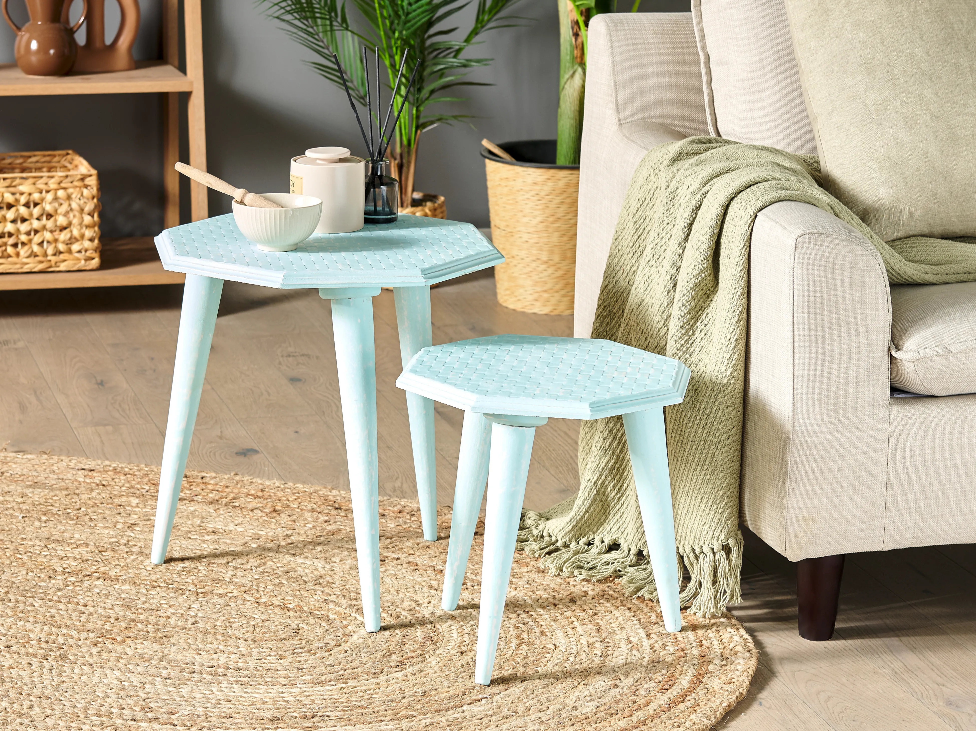 Set of 2 Side Tables KANRI Light Blue