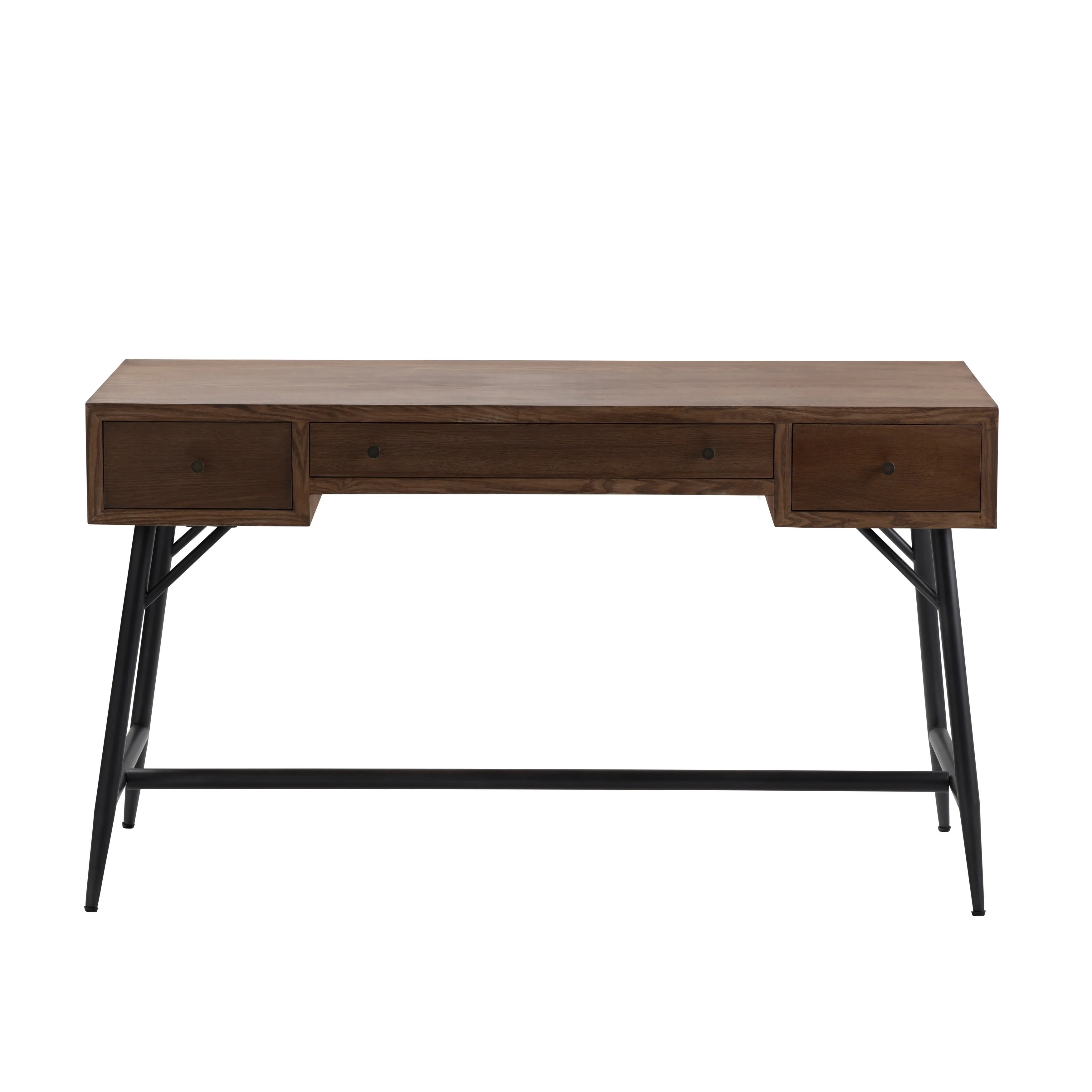 Nolan 3 Drawer Metal and Burnished Oak Writing Desk