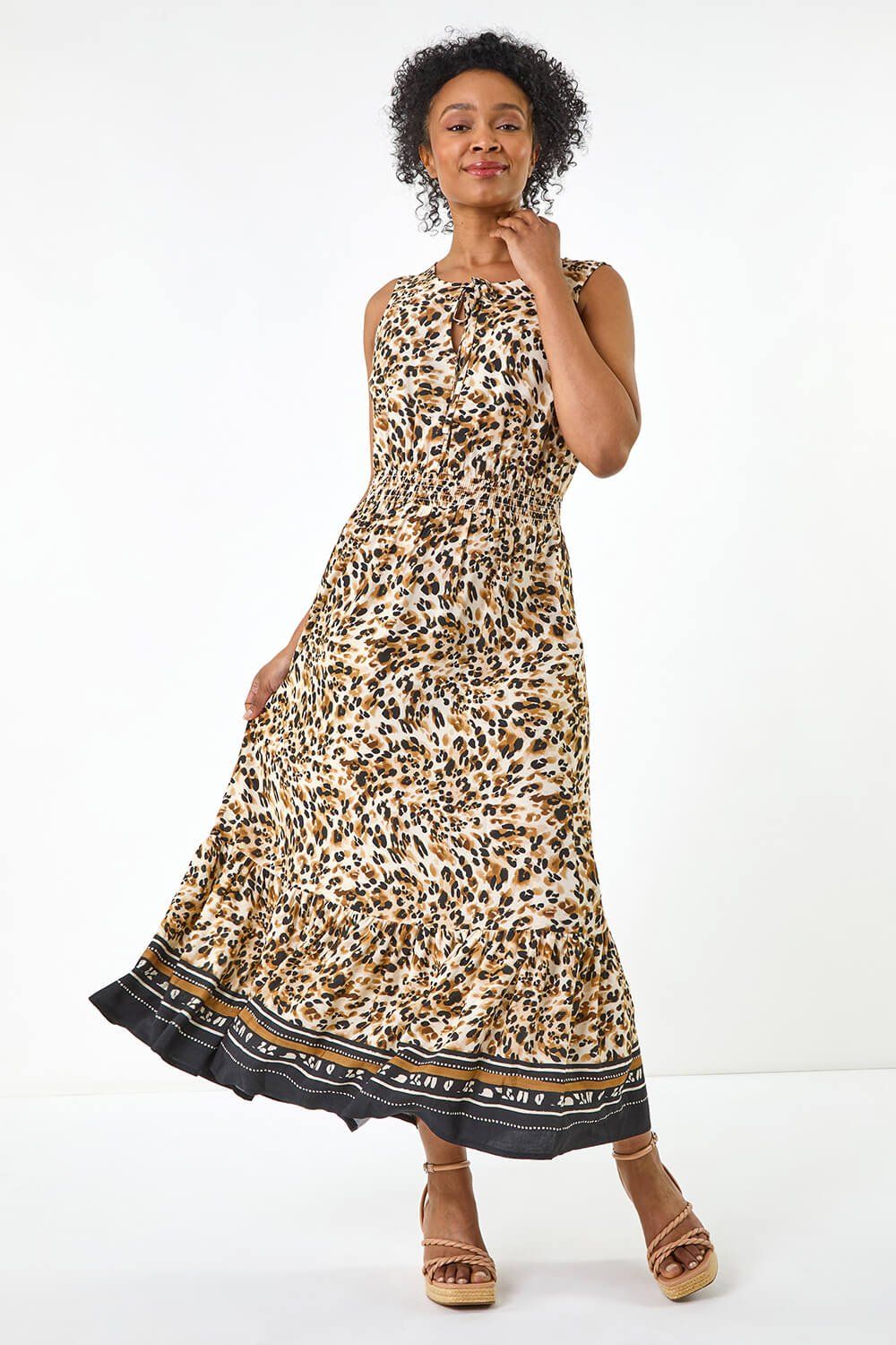 Roman Petite Animal Print Frill Hem Dress