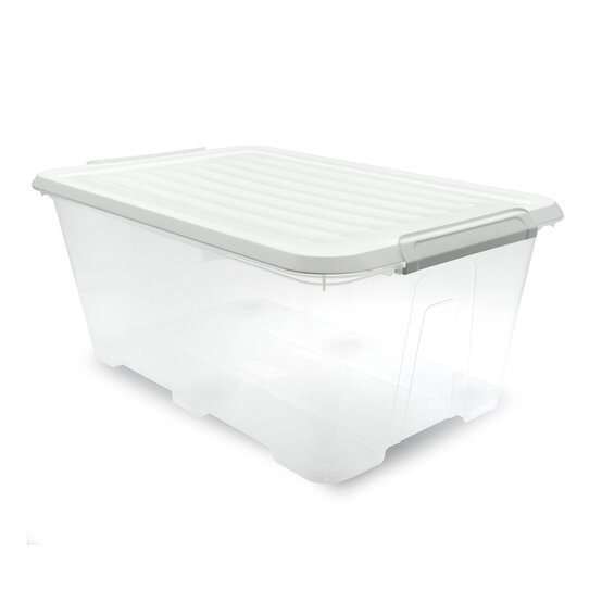 Clear White Storage Box with Wheels 47 Litres