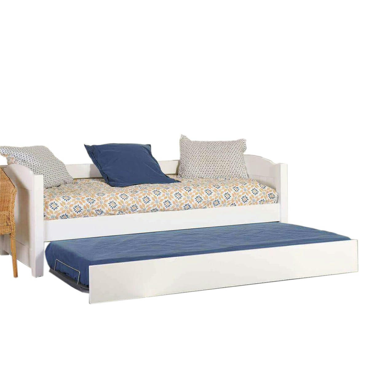 ORION - Lit gigogne banquette avec 2 matelas 80x200 cm bois massif blanc