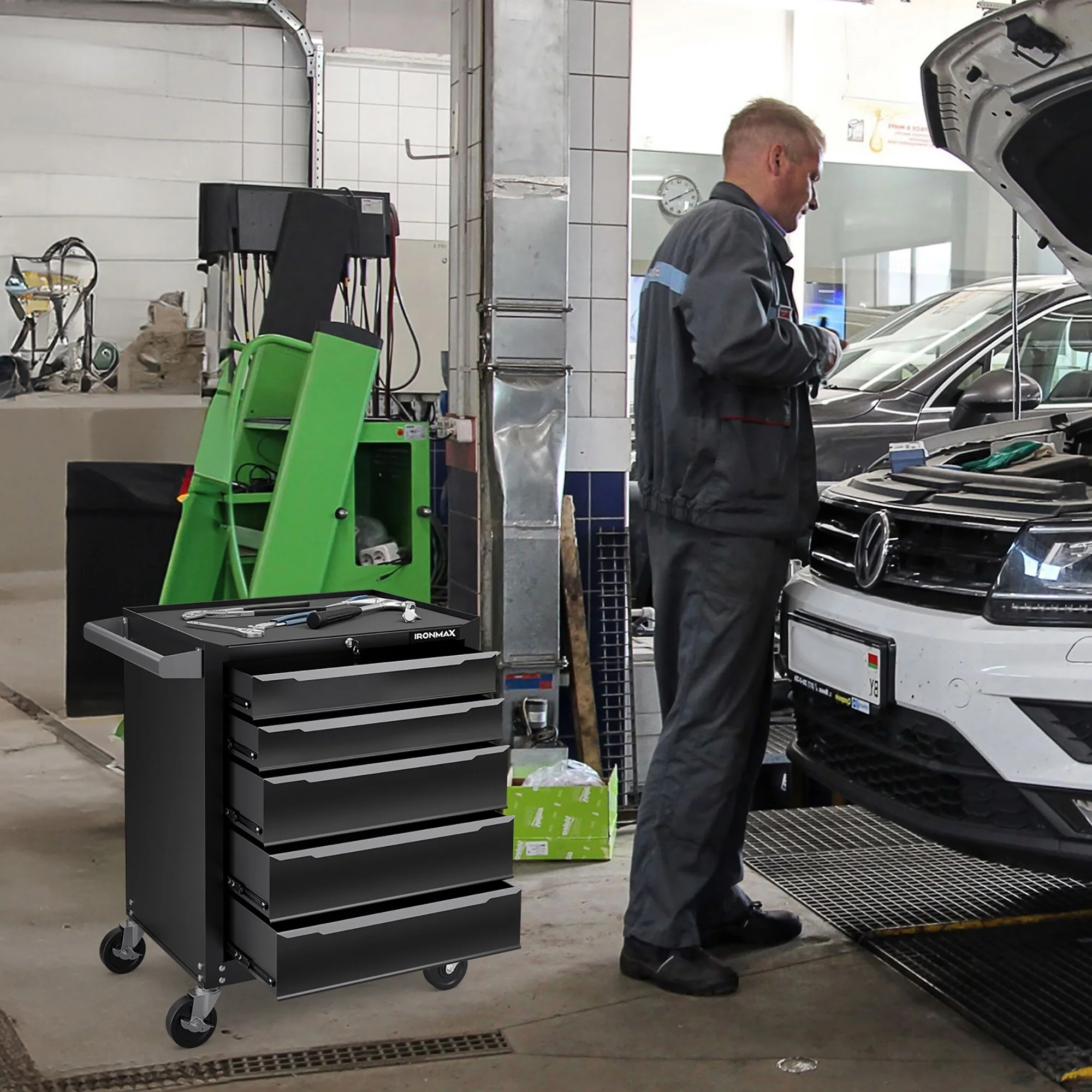 Gymax Rolling Steel Tool Chest 5-Drawer Tool Storage Cabinet Central