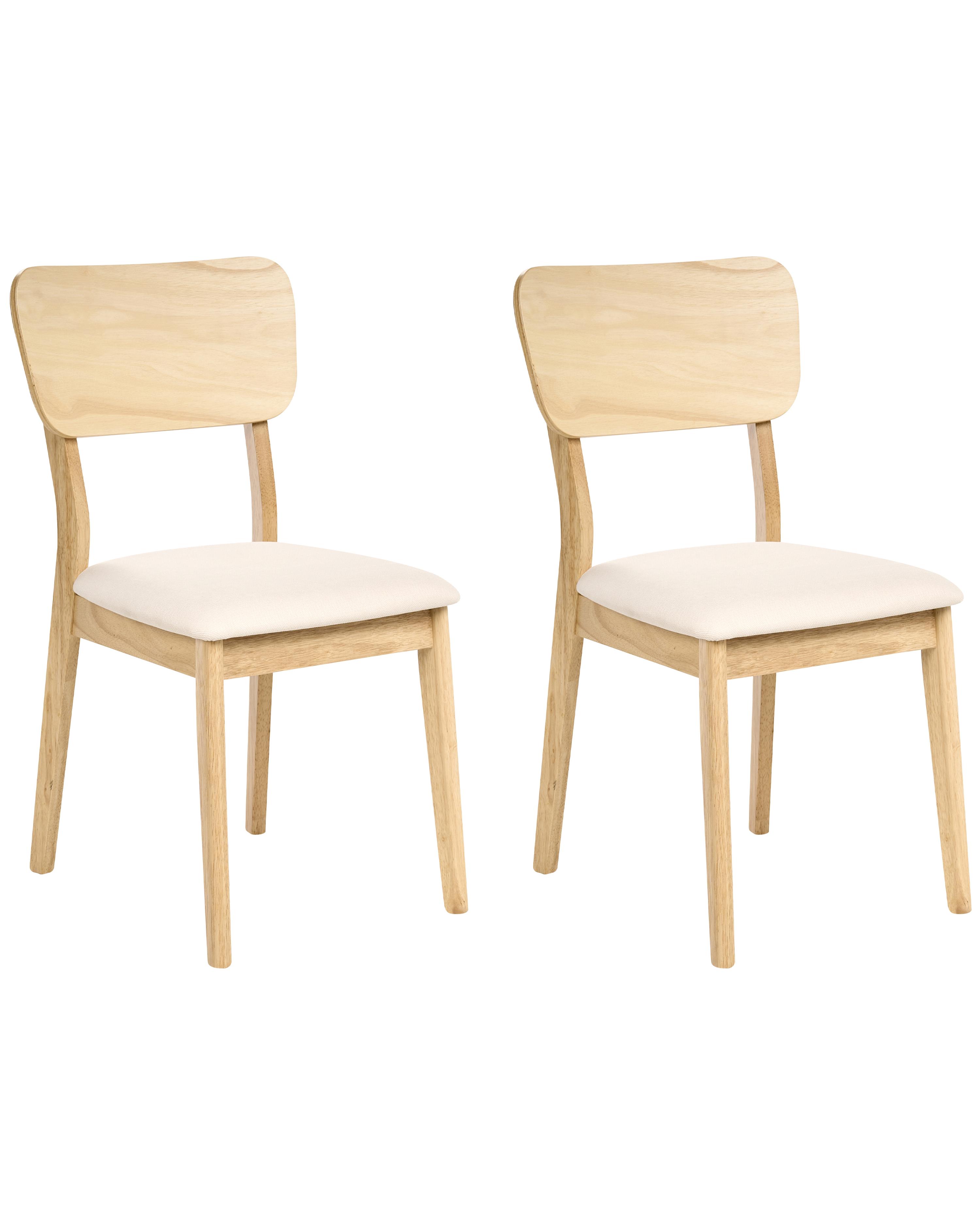Set of 2 Dining Chairs MINIER Wood Light Brown/ Beige