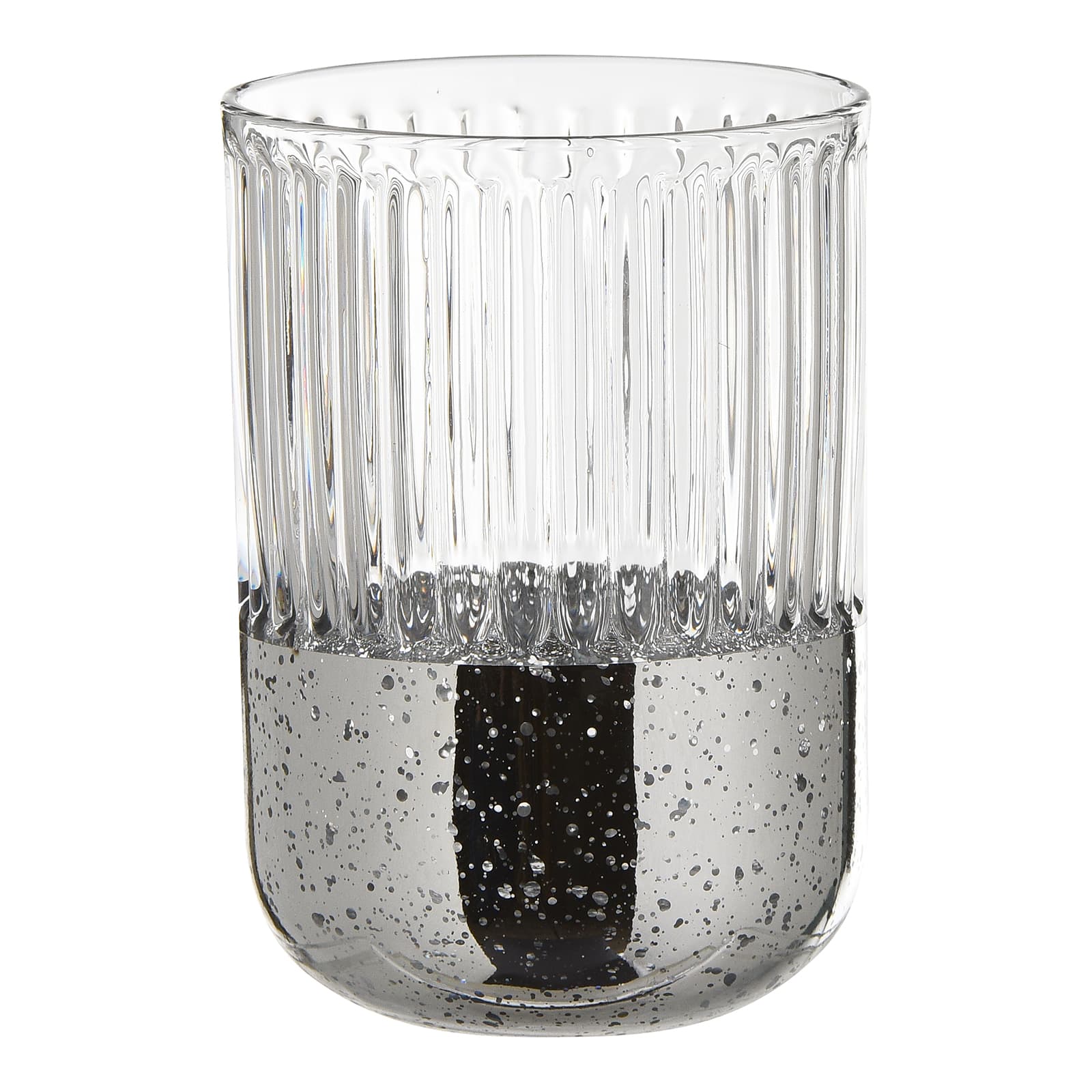 Teelichthalter Rillen Silber, ⌀ 7.5 cm, H 100 mm