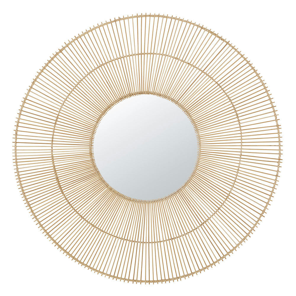 MIRAMAR - Miroir rond en rotin beige D129