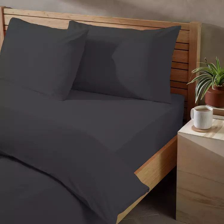 Habitat Washed Plain Charcoal Fitted Sheet - Double