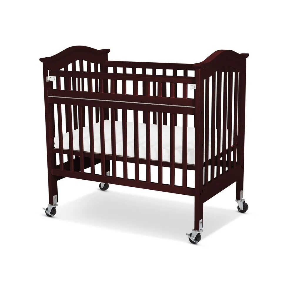 Slatted Wood and Metal Crib with Casters and Safety Gate, Cherry Brown