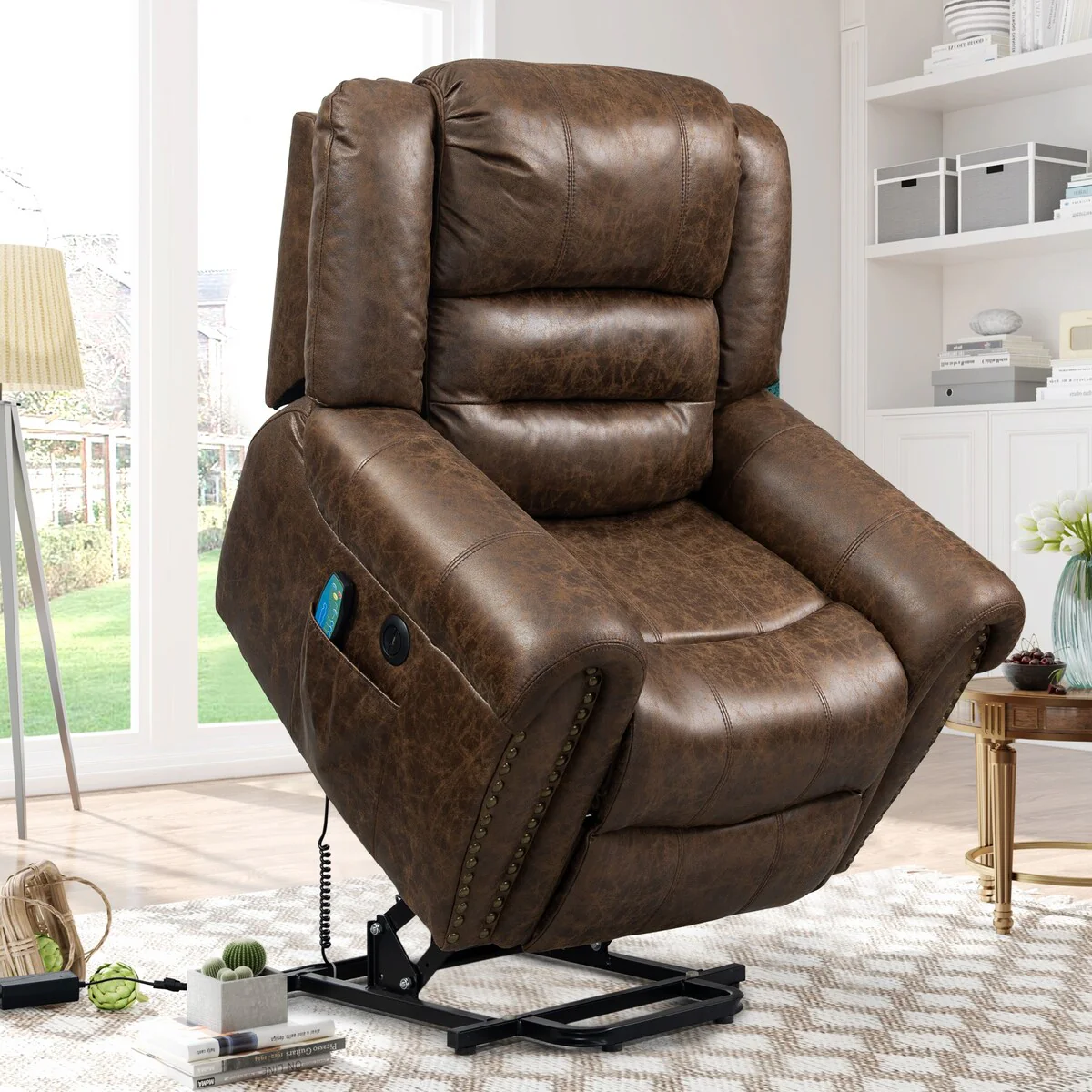 Faux Leather Oversized Power Lift Recliner Remote, Massage& Heating